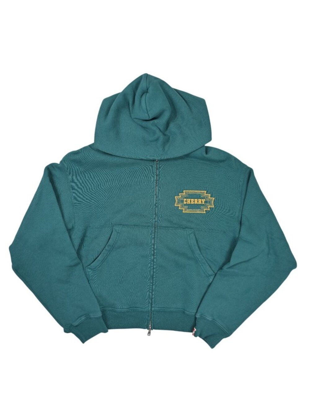 Cherry LA Embroidered Frontier Zip Up Hoodie in Emerald